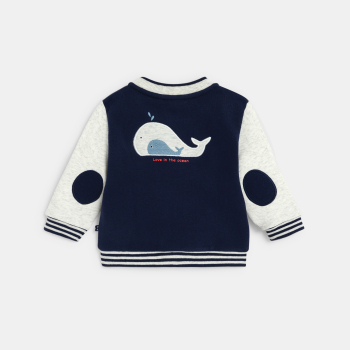 جاكيت بطراز تيدي مزين برقعة سمك الحوت، باللون الأزرق للأطفال الصغار